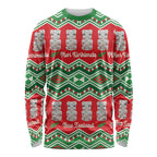 New Zealand Christmas In July Long Sleeve Shirt Meri Kirihimete Hei Tiki Taniko Motifs Seamless