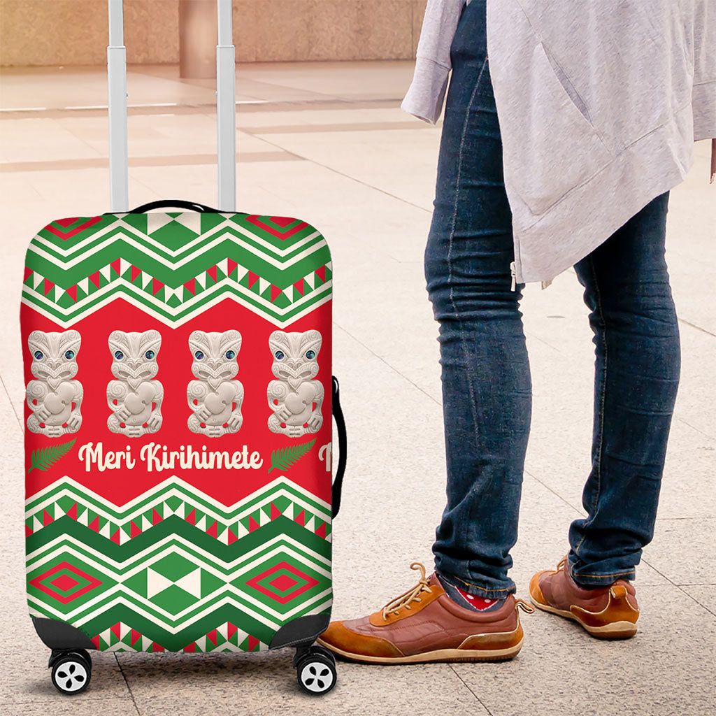 New Zealand Christmas In July Luggage Cover Meri Kirihimete Hei Tiki Taniko Motifs Seamless