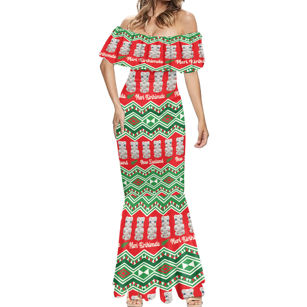 New Zealand Christmas In July Mermaid Dress Meri Kirihimete Hei Tiki Taniko Motifs Seamless