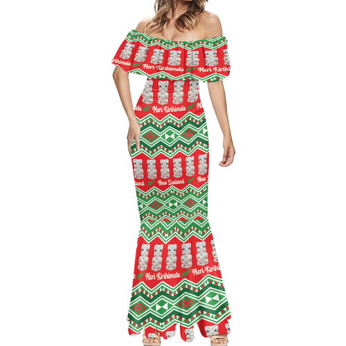 New Zealand Christmas In July Mermaid Dress Meri Kirihimete Hei Tiki Taniko Motifs Seamless