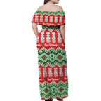 New Zealand Christmas In July Off Shoulder Maxi Dress Meri Kirihimete Hei Tiki Taniko Motifs Seamless