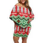 New Zealand Christmas In July Off Shoulder Short Dress Meri Kirihimete Hei Tiki Taniko Motifs Seamless