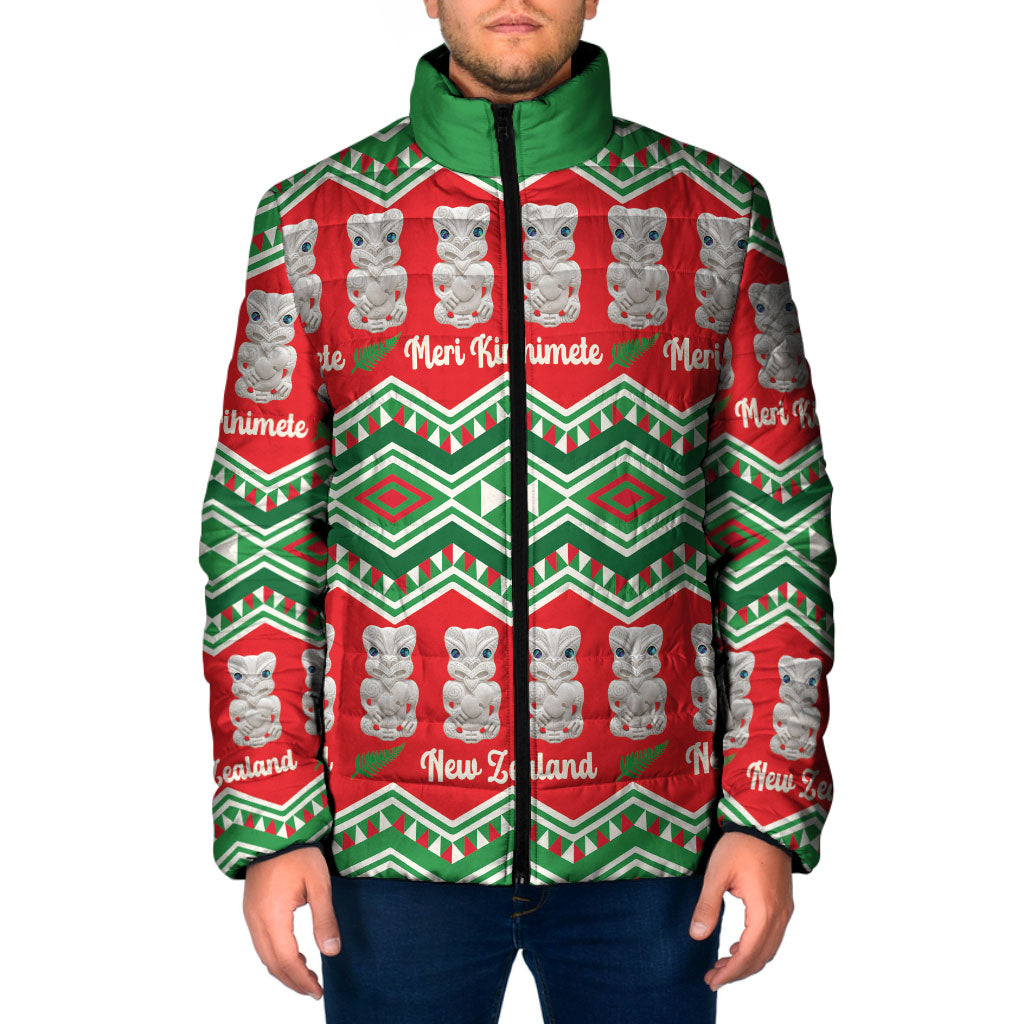 New Zealand Christmas In July Padded Jacket Meri Kirihimete Hei Tiki Taniko Motifs Seamless