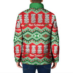 New Zealand Christmas In July Padded Jacket Meri Kirihimete Hei Tiki Taniko Motifs Seamless