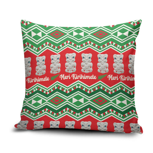 New Zealand Christmas In July Pillow Cover Meri Kirihimete Hei Tiki Taniko Motifs Seamless