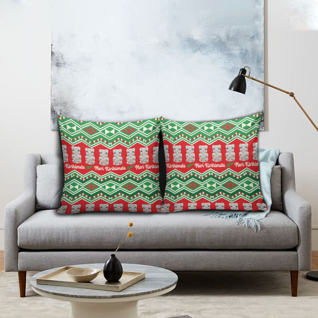 New Zealand Christmas In July Pillow Cover Meri Kirihimete Hei Tiki Taniko Motifs Seamless