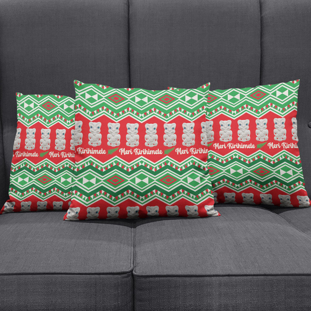New Zealand Christmas In July Pillow Cover Meri Kirihimete Hei Tiki Taniko Motifs Seamless