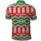 New Zealand Christmas In July Polo Shirt Meri Kirihimete Hei Tiki Taniko Motifs Seamless
