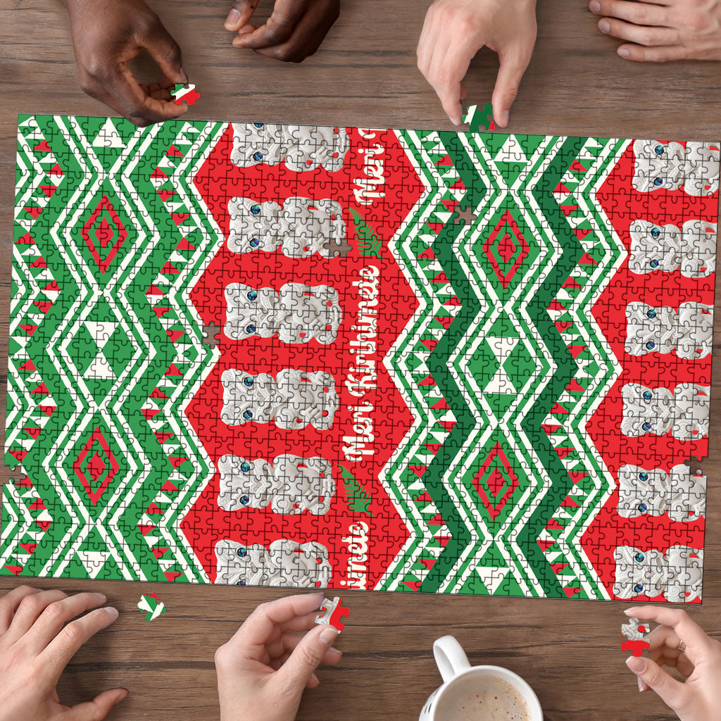 New Zealand Christmas In July Puzzle Meri Kirihimete Hei Tiki Taniko Motifs Seamless