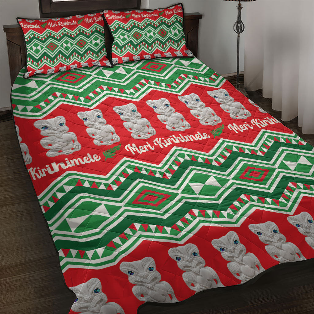 New Zealand Christmas In July Quilt Bed Set Meri Kirihimete Hei Tiki Taniko Motifs Seamless