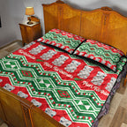 New Zealand Christmas In July Quilt Bed Set Meri Kirihimete Hei Tiki Taniko Motifs Seamless