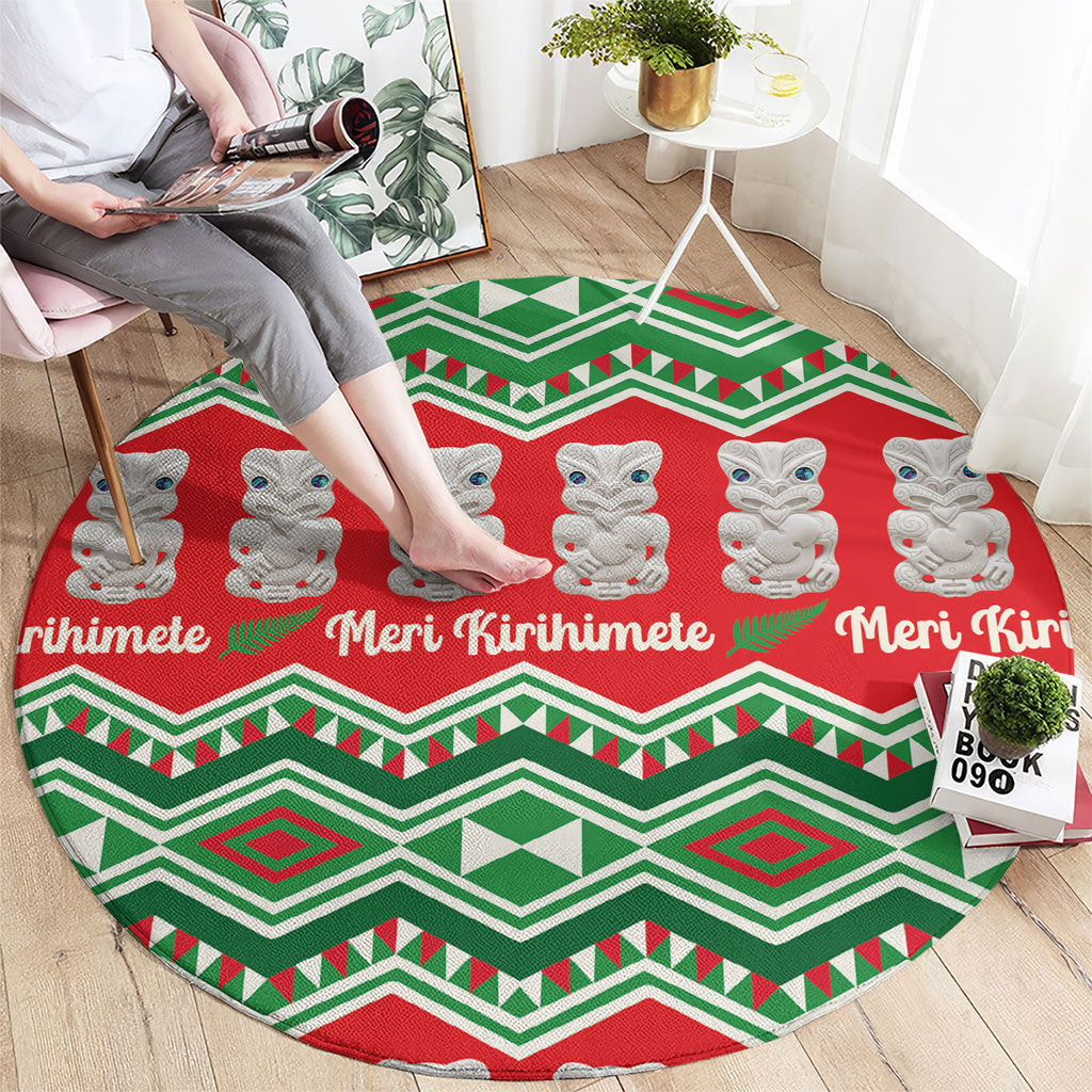 New Zealand Christmas In July Round Carpet Meri Kirihimete Hei Tiki Taniko Motifs Seamless