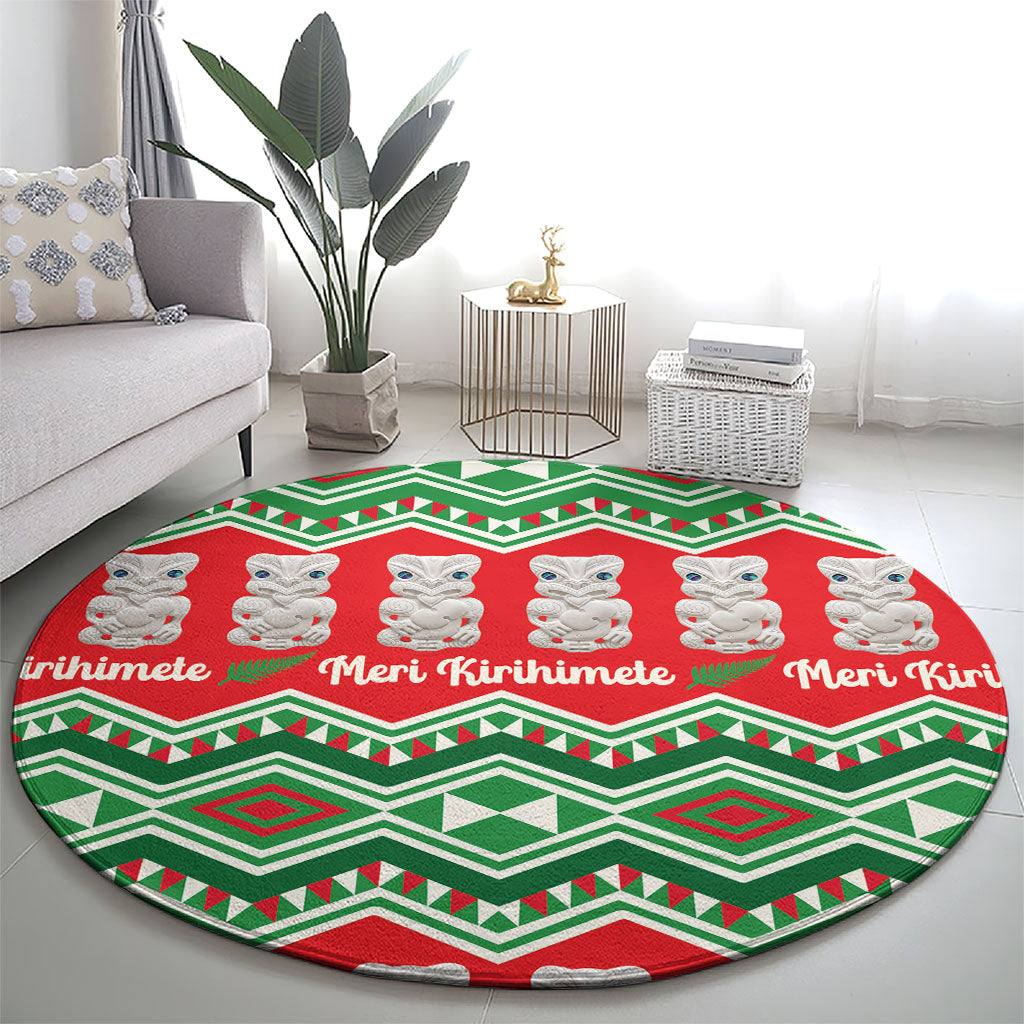 New Zealand Christmas In July Round Carpet Meri Kirihimete Hei Tiki Taniko Motifs Seamless