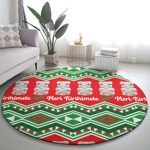 New Zealand Christmas In July Round Carpet Meri Kirihimete Hei Tiki Taniko Motifs Seamless