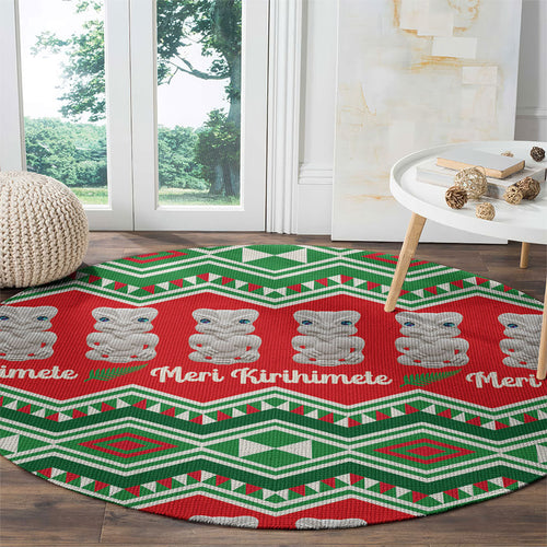 New Zealand Christmas In July Round Carpet Meri Kirihimete Hei Tiki Taniko Motifs Seamless