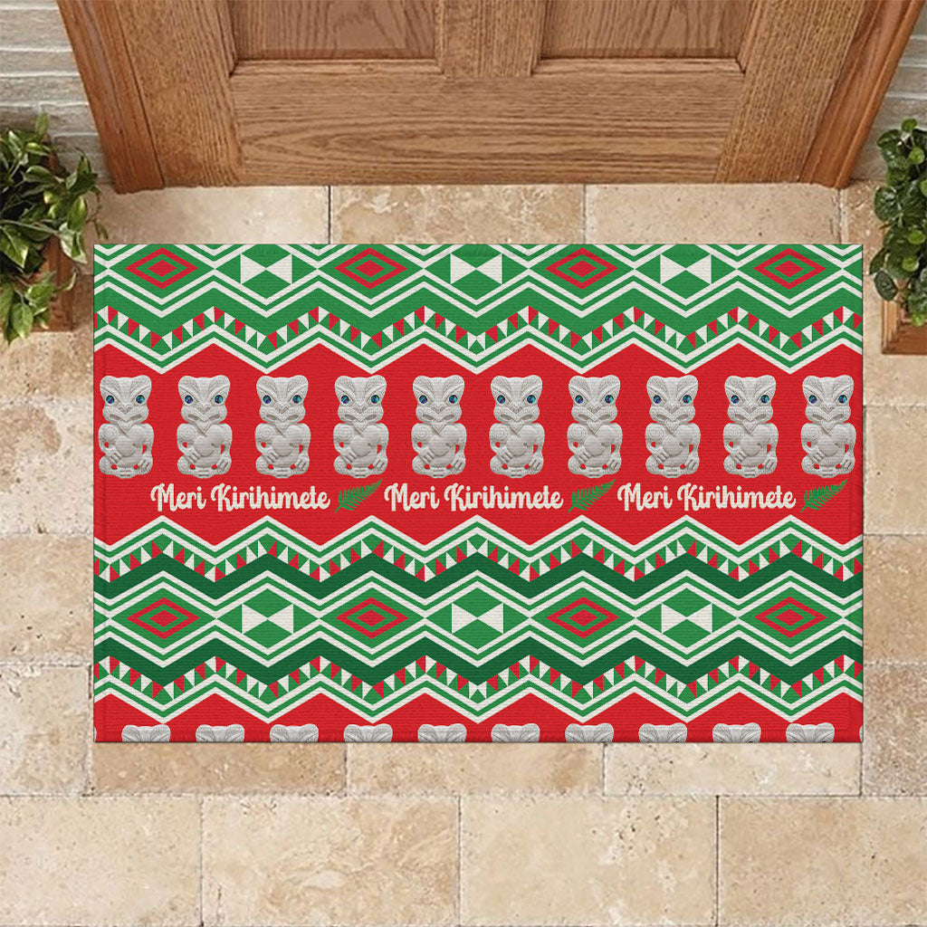 New Zealand Christmas In July Rubber Doormat Meri Kirihimete Hei Tiki Taniko Motifs Seamless