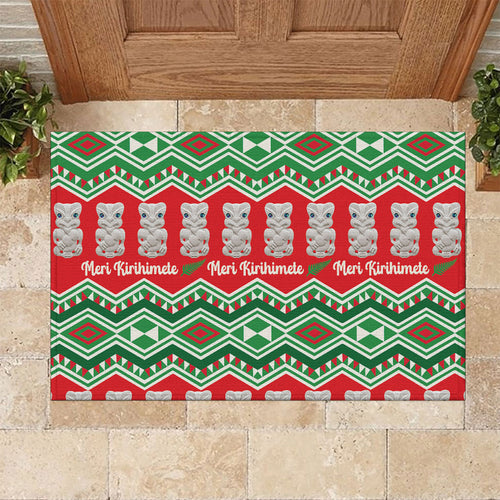 New Zealand Christmas In July Rubber Doormat Meri Kirihimete Hei Tiki Taniko Motifs Seamless
