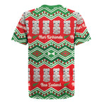 New Zealand Christmas In July Rugby Jersey Meri Kirihimete Hei Tiki Taniko Motifs Seamless