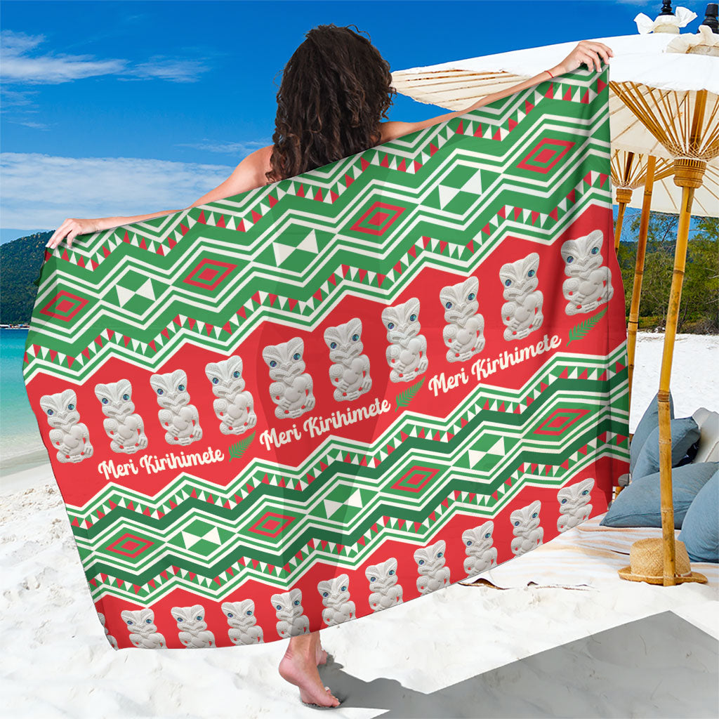 New Zealand Christmas In July Sarong Meri Kirihimete Hei Tiki Taniko Motifs Seamless