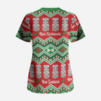 New Zealand Christmas In July Scrub Top Meri Kirihimete Hei Tiki Taniko Motifs Seamless