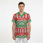 New Zealand Christmas In July Scrub Top Meri Kirihimete Hei Tiki Taniko Motifs Seamless