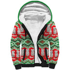 New Zealand Christmas In July Sherpa Hoodie Meri Kirihimete Hei Tiki Taniko Motifs Seamless