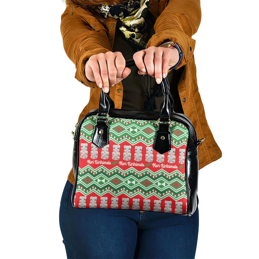 New Zealand Christmas In July Shoulder Handbag Meri Kirihimete Hei Tiki Taniko Motifs Seamless