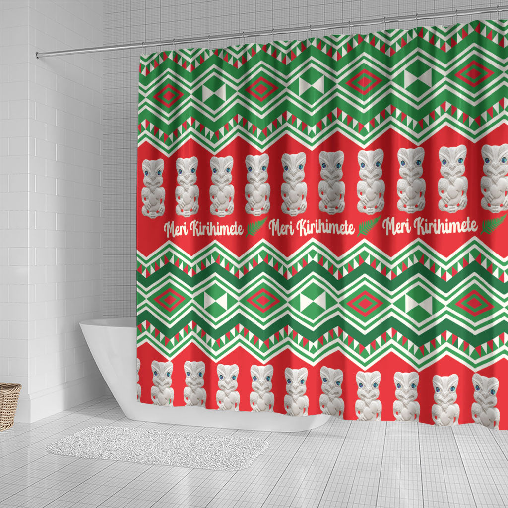 New Zealand Christmas In July Shower Curtain Meri Kirihimete Hei Tiki Taniko Motifs Seamless