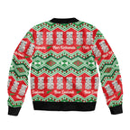 New Zealand Christmas In July Sleeve Zip Bomber Jacket Meri Kirihimete Hei Tiki Taniko Motifs Seamless
