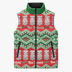 New Zealand Christmas In July Sleeveless Puffer Jacket Meri Kirihimete Hei Tiki Taniko Motifs Seamless