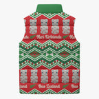 New Zealand Christmas In July Sleeveless Puffer Jacket Meri Kirihimete Hei Tiki Taniko Motifs Seamless