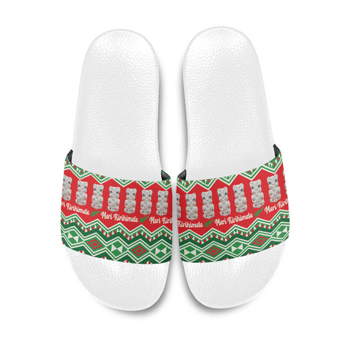New Zealand Christmas In July Slide Sandals Meri Kirihimete Hei Tiki Taniko Motifs Seamless