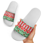 New Zealand Christmas In July Slide Sandals Meri Kirihimete Hei Tiki Taniko Motifs Seamless