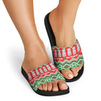 New Zealand Christmas In July Slide Sandals Meri Kirihimete Hei Tiki Taniko Motifs Seamless