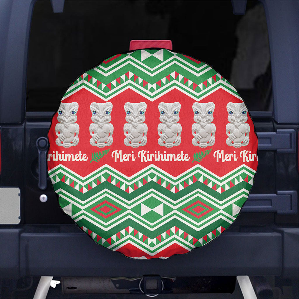 New Zealand Christmas In July Spare Tire Cover Meri Kirihimete Hei Tiki Taniko Motifs Seamless