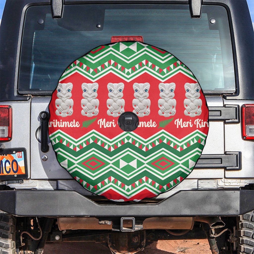 New Zealand Christmas In July Spare Tire Cover Meri Kirihimete Hei Tiki Taniko Motifs Seamless