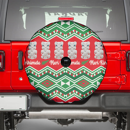 New Zealand Christmas In July Spare Tire Cover Meri Kirihimete Hei Tiki Taniko Motifs Seamless