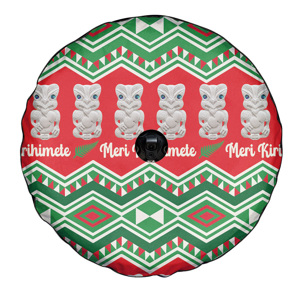 New Zealand Christmas In July Spare Tire Cover Meri Kirihimete Hei Tiki Taniko Motifs Seamless
