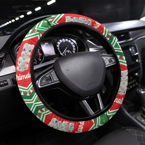 New Zealand Christmas In July Steering Wheel Cover Meri Kirihimete Hei Tiki Taniko Motifs Seamless