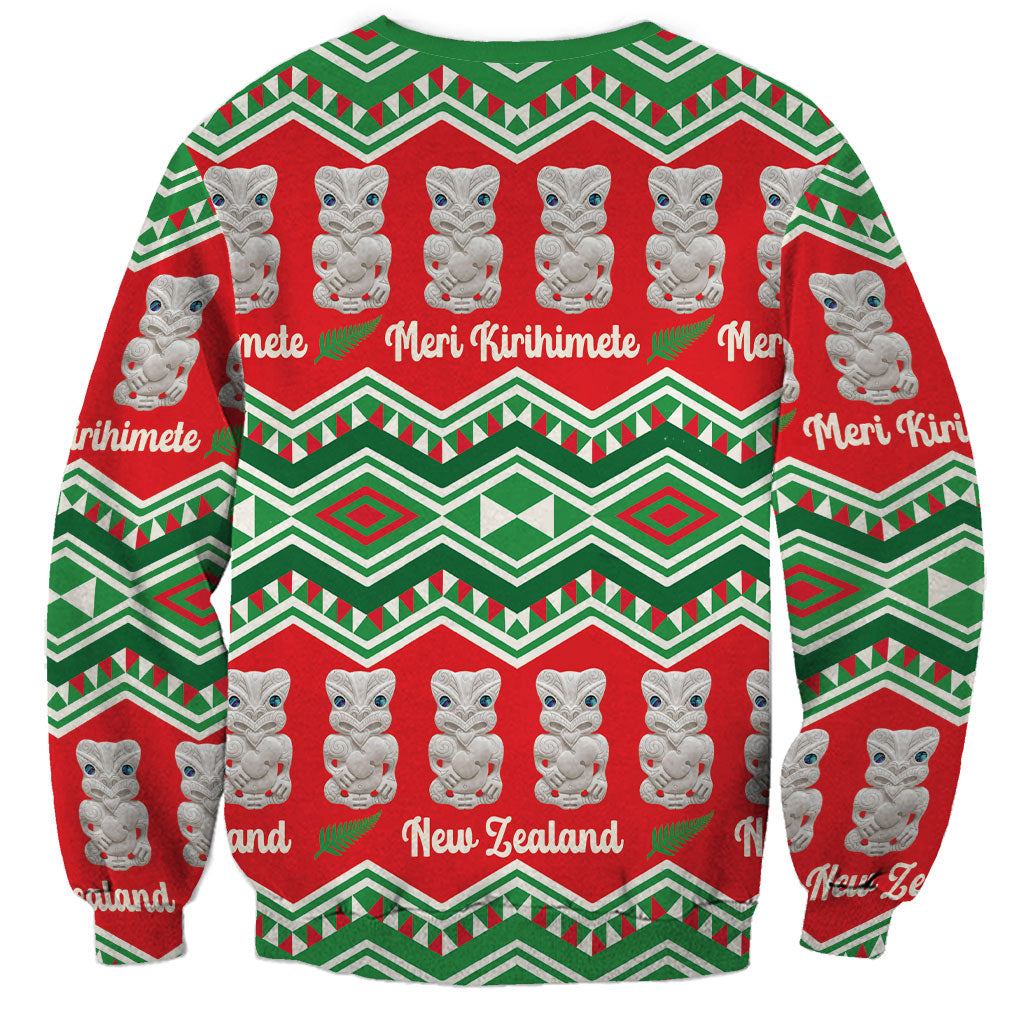 New Zealand Christmas In July Sweatshirt Meri Kirihimete Hei Tiki Taniko Motifs Seamless