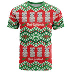 New Zealand Christmas In July T Shirt Meri Kirihimete Hei Tiki Taniko Motifs Seamless