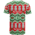 New Zealand Christmas In July T Shirt Meri Kirihimete Hei Tiki Taniko Motifs Seamless