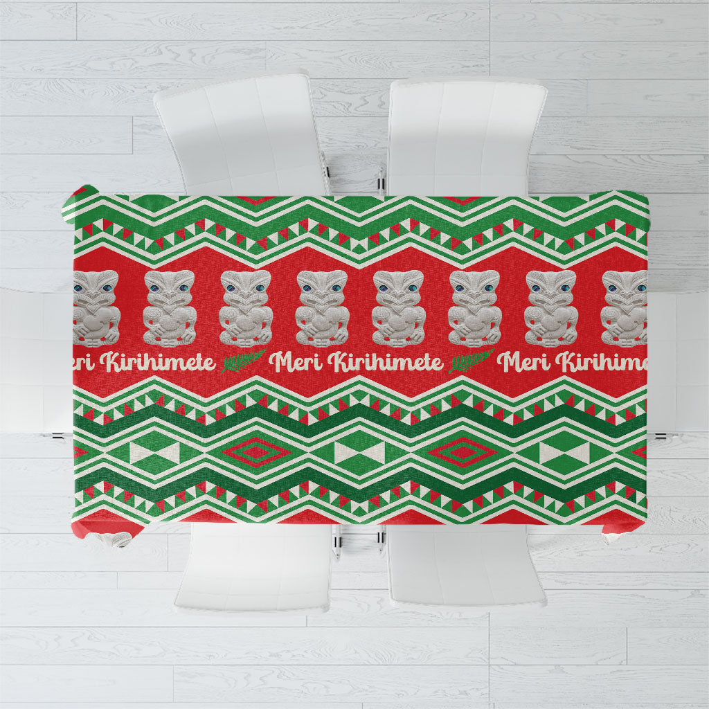 New Zealand Christmas In July Tablecloth Meri Kirihimete Hei Tiki Taniko Motifs Seamless