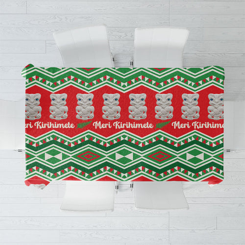 New Zealand Christmas In July Tablecloth Meri Kirihimete Hei Tiki Taniko Motifs Seamless