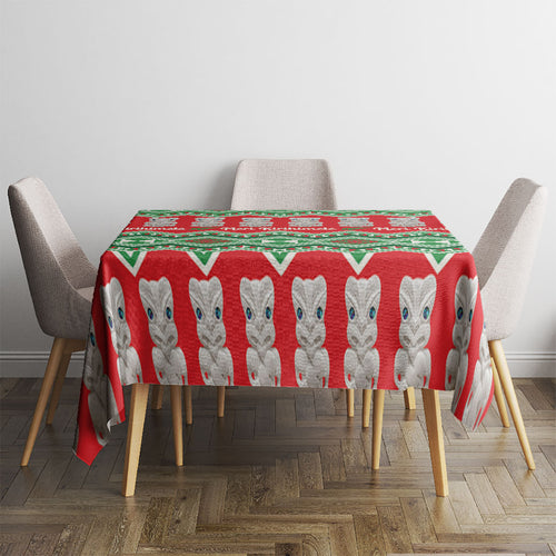 New Zealand Christmas In July Tablecloth Meri Kirihimete Hei Tiki Taniko Motifs Seamless