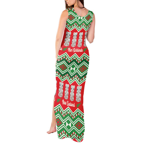 New Zealand Christmas In July Tank Maxi Dress Meri Kirihimete Hei Tiki Taniko Motifs Seamless