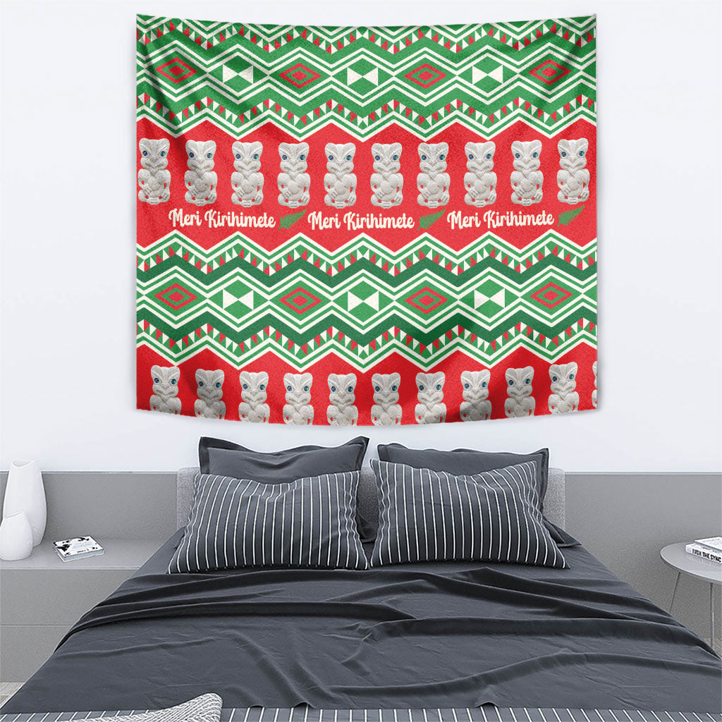New Zealand Christmas In July Tapestry Meri Kirihimete Hei Tiki Taniko Motifs Seamless