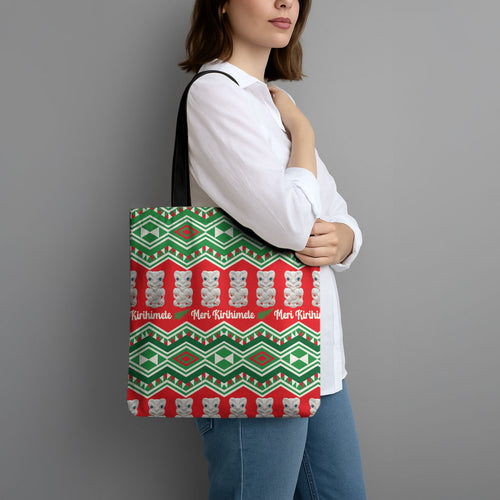 New Zealand Christmas In July Tote Bag Meri Kirihimete Hei Tiki Taniko Motifs Seamless