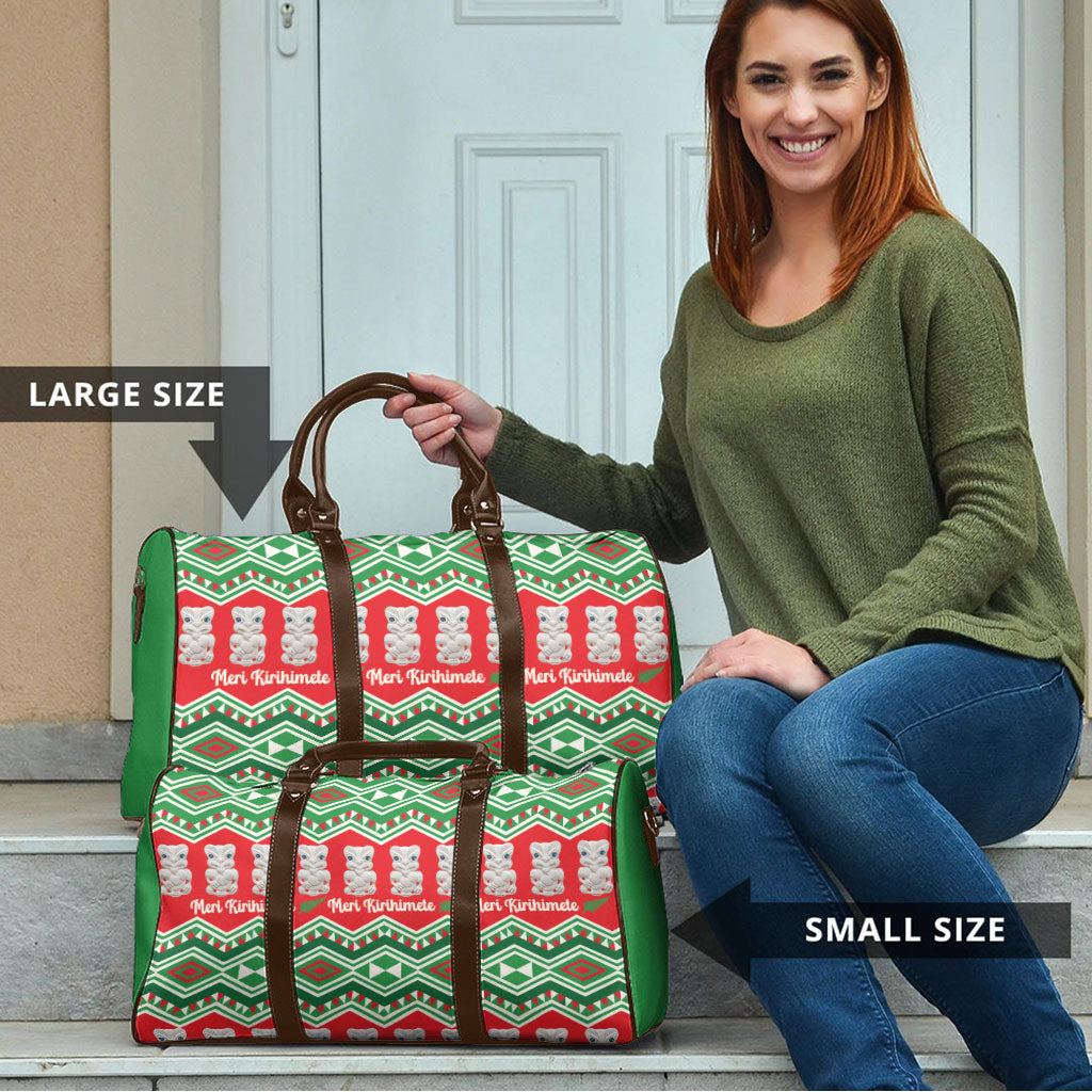 New Zealand Christmas In July Travel Bag Meri Kirihimete Hei Tiki Taniko Motifs Seamless