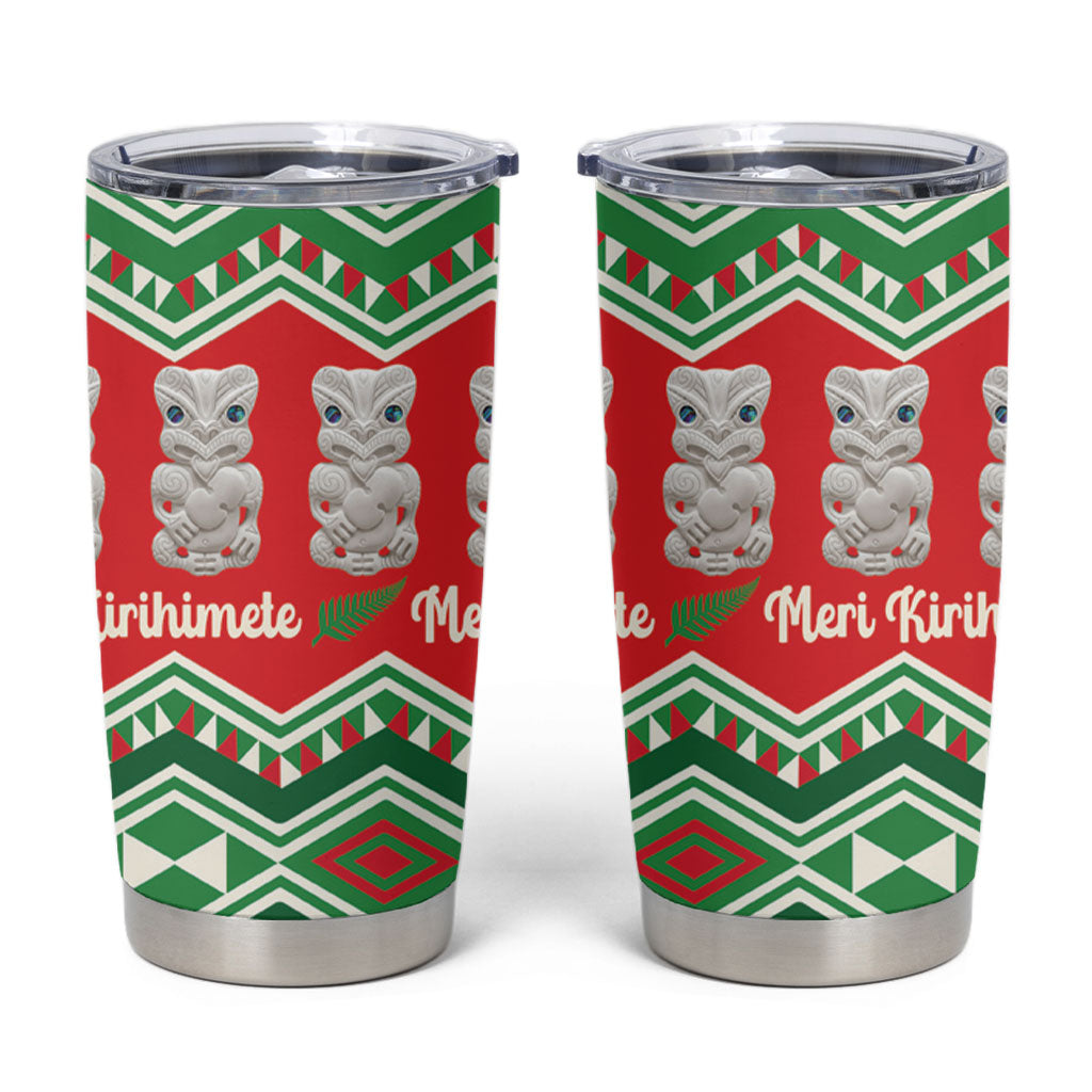 New Zealand Christmas In July Tumbler Cup Meri Kirihimete Hei Tiki Taniko Motifs Seamless